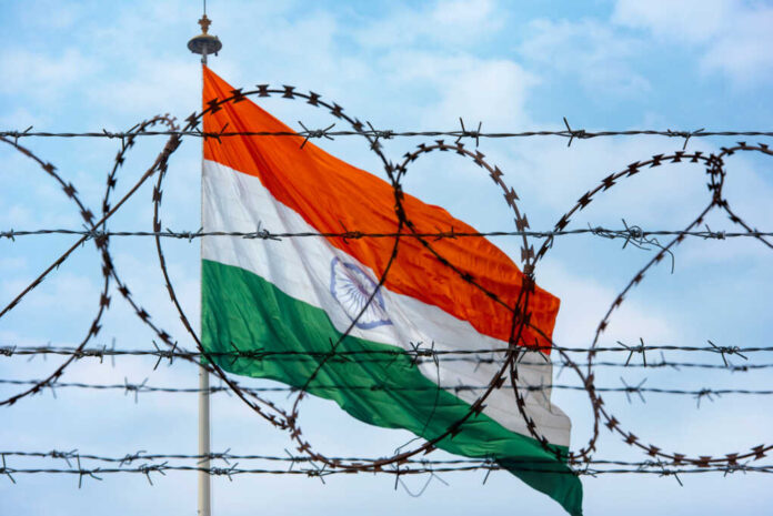 Indian,Border,Barbed,Wire,And,Flag,Of,India