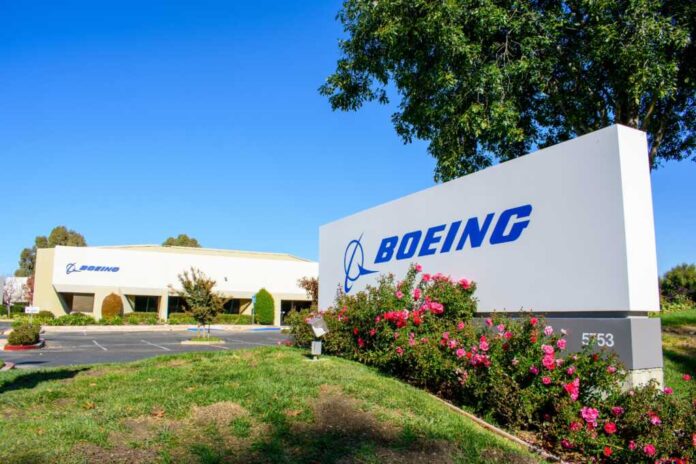 Boeing,Logo,,Sign,On,Company,Office.,The,Boeing,Company,Is