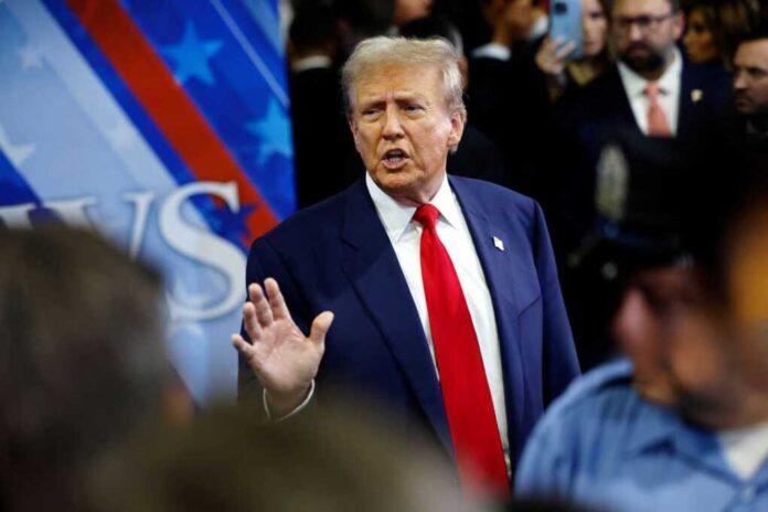 President,Donald,Trump,Speaks,To,Reporters,In,The,Spin,Room
