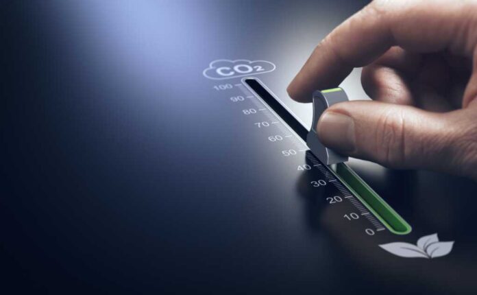 Hand,Using,A,Slider,To,Reduce,Co2,Emissions.,Carbon,Free