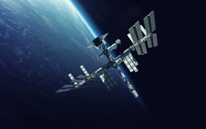 International,Space,Station,Over,The,Planet,Earth.,Elements,Of,This