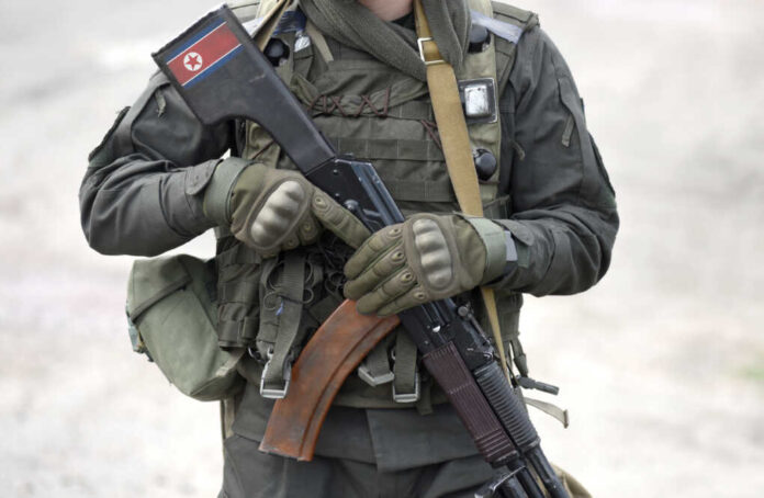 Flag,Of,North,Korea,On,Assault,Rifle,Butt.,Military,,Army,