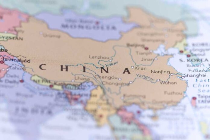 China,On,A,World,Map,,Macro.