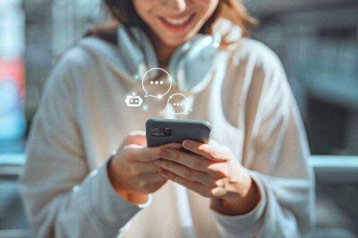 Digital,Ai,Chatbot,,Happy,Young,Asian,Woman,Using,Mobile,Smartphone