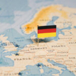 Map of Europe with a small German flag pin marking Germany