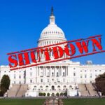 U.S. Capitol building with the word 'SHUTDOWN' superimposed in red