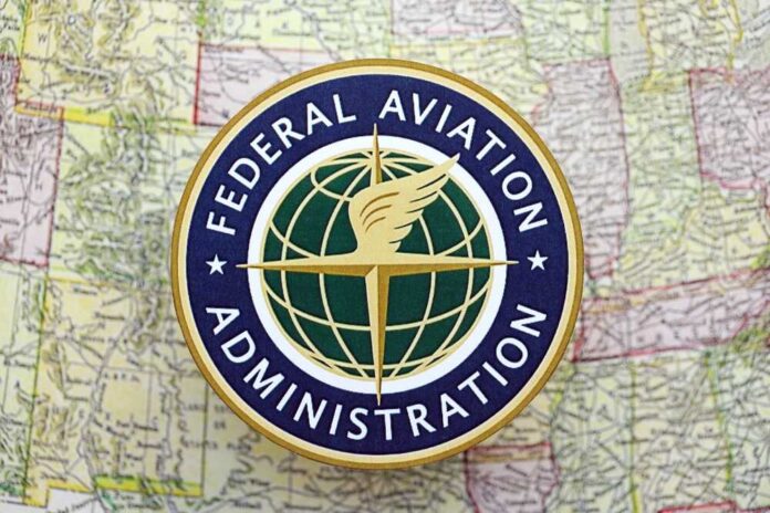 Federal Aviation Administration logo on a vintage map background