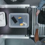 Items being screened at an airport security checkpoint