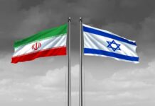 Flags of Iran and Israel displayed side by side