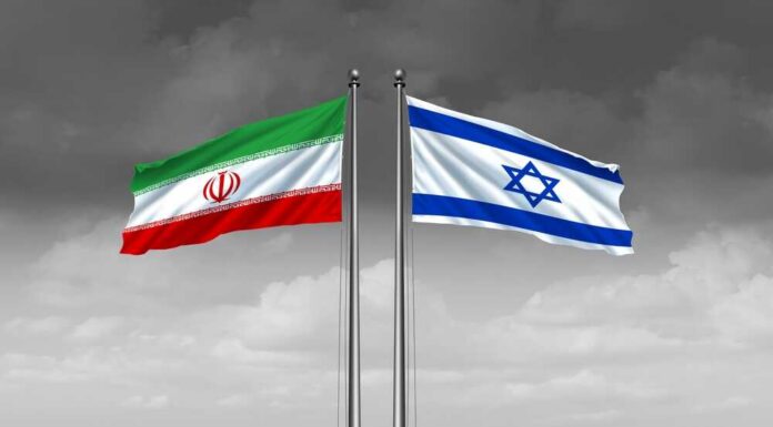 Flags of Iran and Israel displayed side by side