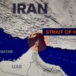 Map highlighting the Strait of Hormuz near Iran