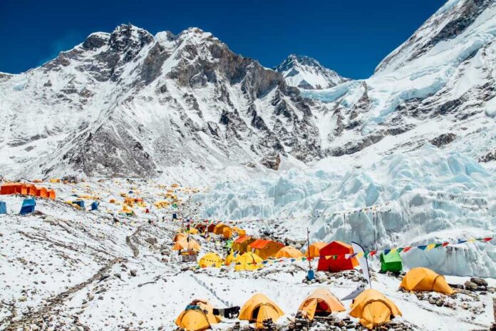 Bright,Yellow,Tents,In,Mount,Everest,Base,Camp,,Khumbu,Glacier