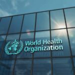 Facade of the World Health Organization building with logo