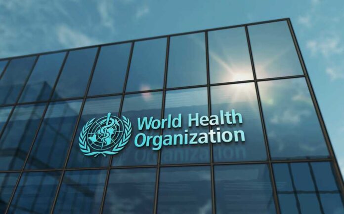 Facade of the World Health Organization building with logo