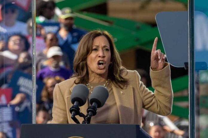 A woman passionately delivering a speech at a rally