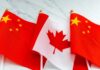 Flags of China and Canada displayed together