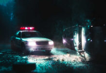 Oklahoma Tragedy: Immigration Failures Exposed A police car with flashing lights at the scene of a flipped vehicle accident