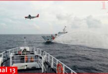 China Targets Philippine Ship Again Chinese Coast Guard fires water cannon at Philippines government ship in South China Sea