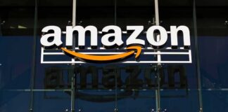 Amazon logo on glass building facade