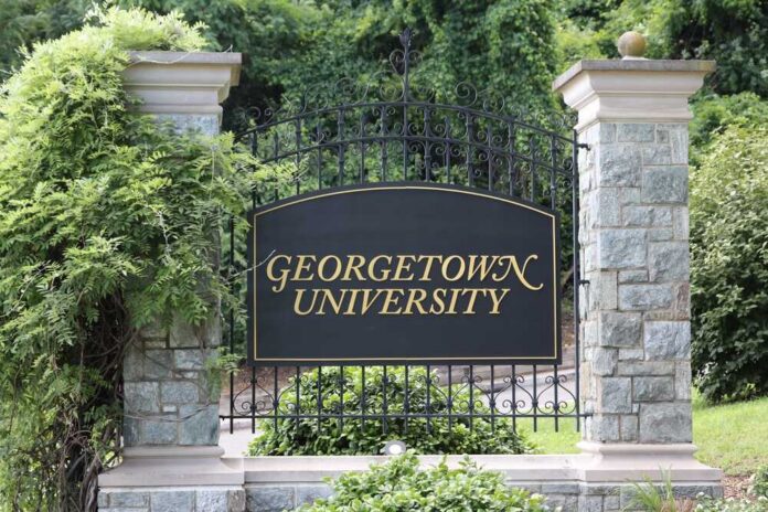 Washington,Dc,June,28,,2022,Campus,Of,Georgetown,University ornate campus entrance sign on wrought iron gate