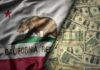 Prop 36 Passed—Where’s The Money? California state flag featuring a bear overlaid on a background of U.S. dollar bills