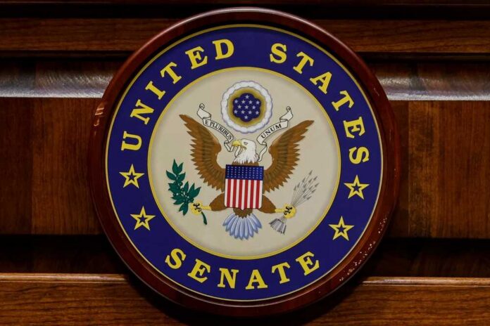 Washington,D.c.,,United,States,-,October,24:,United,States,Senate United States Senate seal on a wooden wall