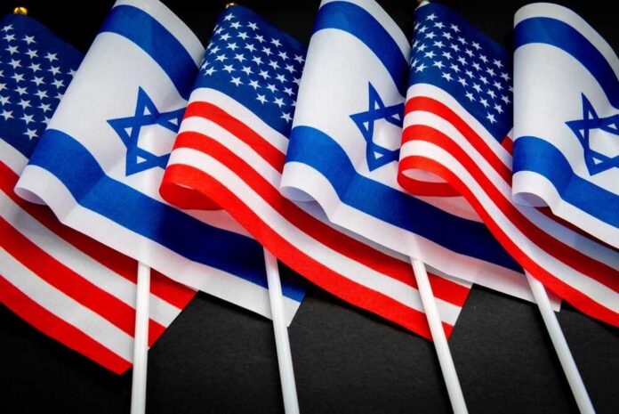 The,National,Flag,Of,Israel,And,The,United,States,Of Flags of the United States and Israel displayed together