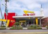 In-N-Out Burger restaurant exterior with red and yellow design