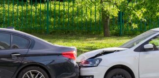 Rear-end collision between two cars on a city street