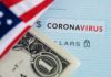 VP Slams Door On Suspected Scammers Dollar bill and US flag over coronavirus text