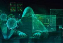 Athletes Burned In $35M Scam Hooded hacker at computer with digital virus graphics