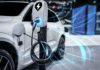 Electric car charging at a station