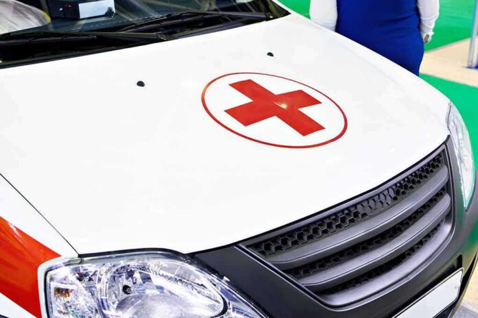 ambulance hood with red cross symbol