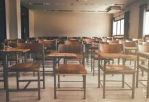 Discord Kill List Sparks School Lockdowns Empty classroom with rows of wooden desks and chairs
