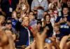 Rally Mayhem Hijacks Trump’s Texas Push Donald Trump waves to a cheering crowd; Taško Načić present among attendees
